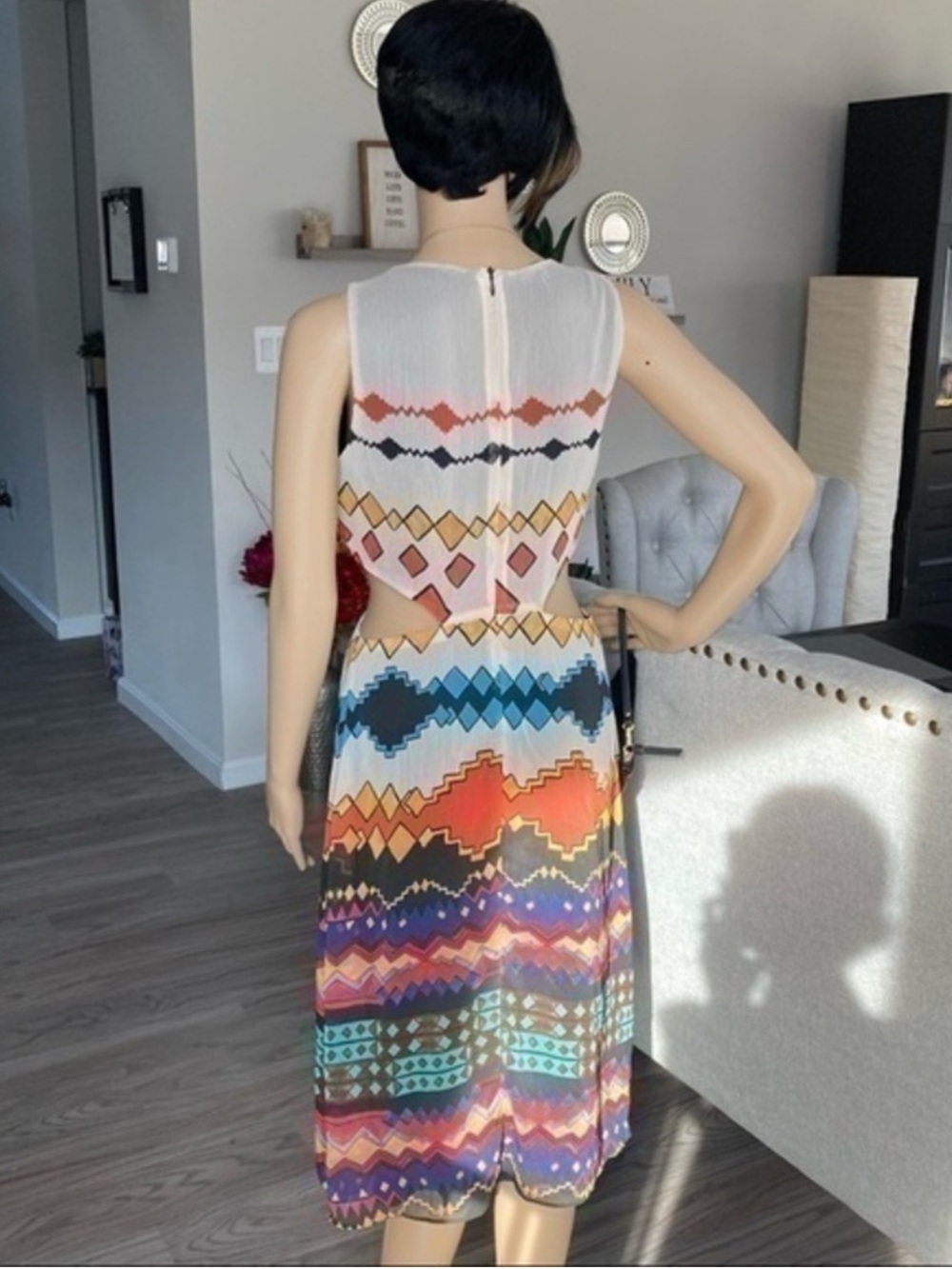 🌸 Zara Multicolor Geo Print Cutout Maxi Dress - Picture 2 of 12